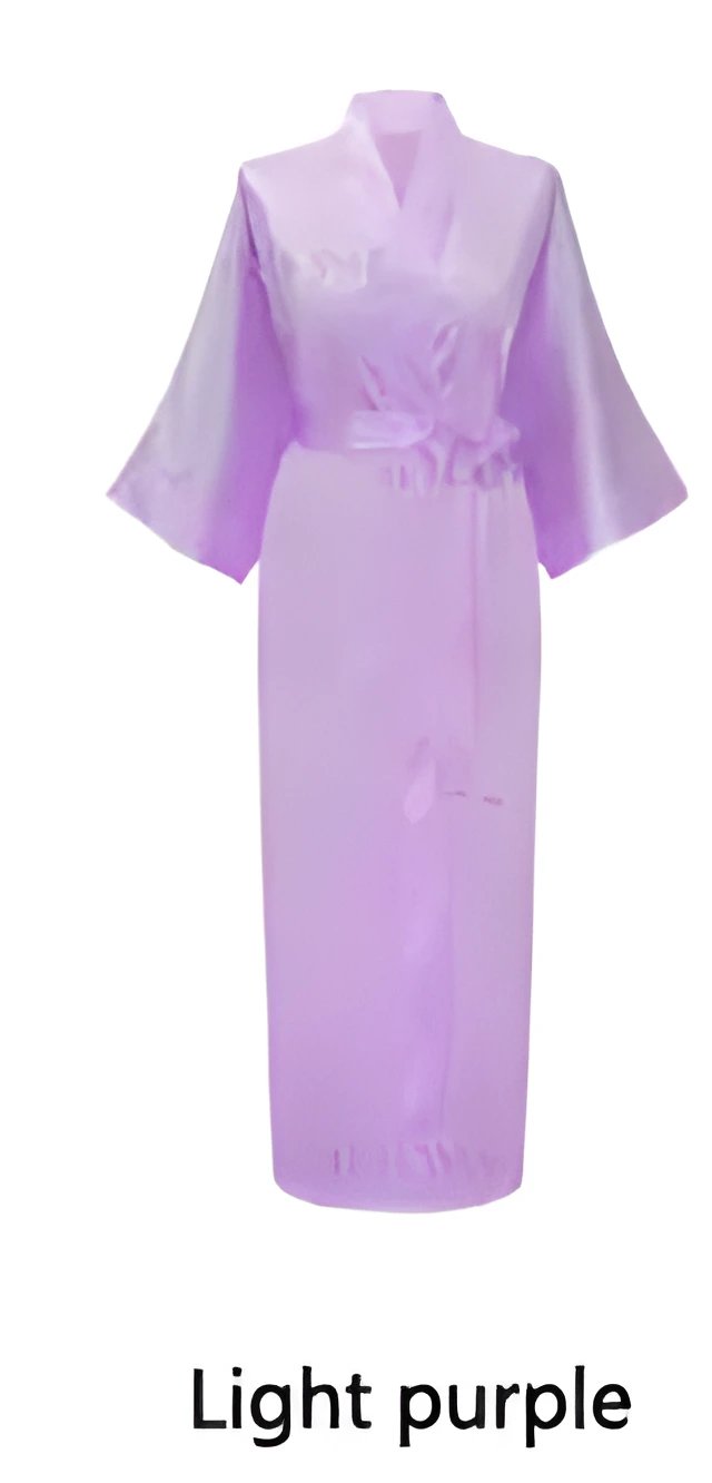 Plus Size S-XXXL Rayon Bathrobe Womens Kimono Satin Long Robe Sexy Lingerie Classic Nightgown Sleepwear with Belt - Lavender