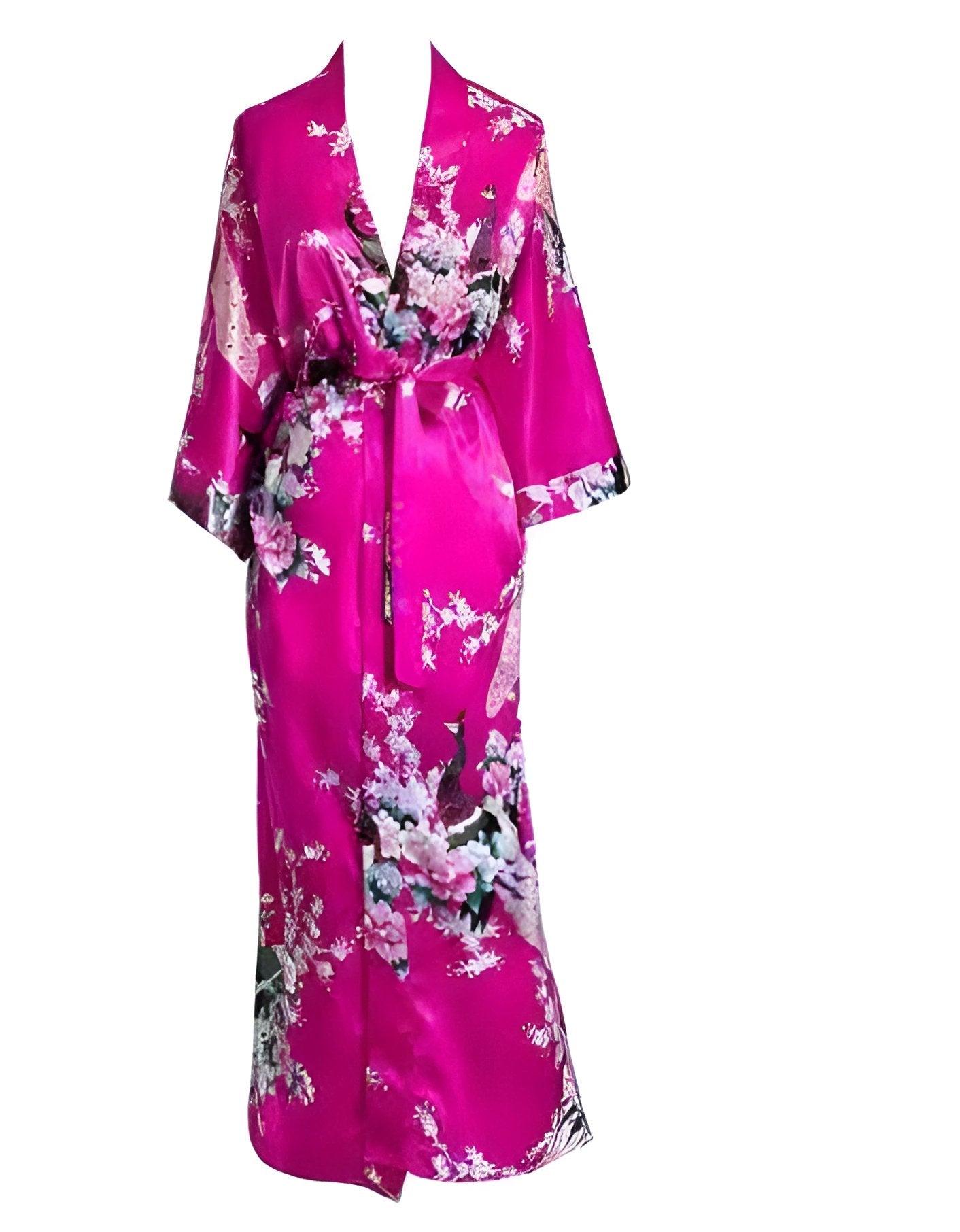 Plus Size XXXL Chinese Women Long Robe Print Flower Peacock Kimono Bathrobe Gown Bride Bridesmaid Wedding Robes Sexy Sleepwear - Rose
