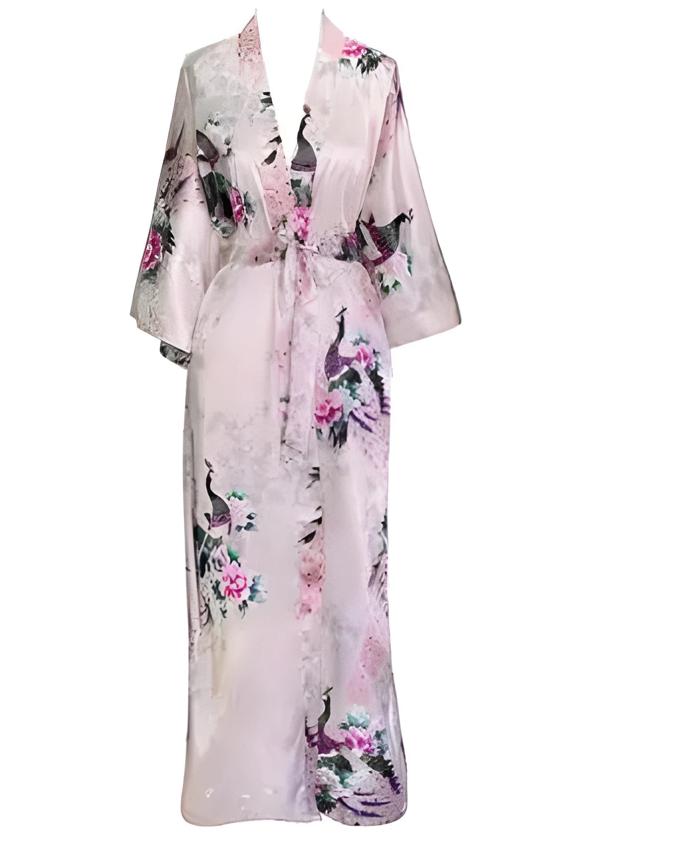 Plus Size XXXL Chinese Women Long Robe Print Flower Peacock Kimono Bathrobe Gown Bride Bridesmaid Wedding Robes Sexy Sleepwear - Pink