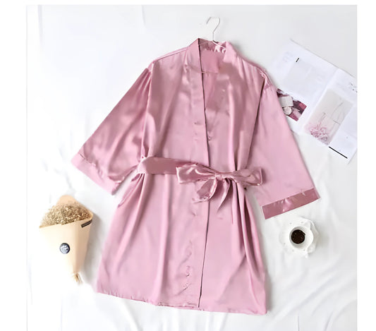 Summer Dark Pink Chinese Bride Wedding Robe Satin Sleepwear Women