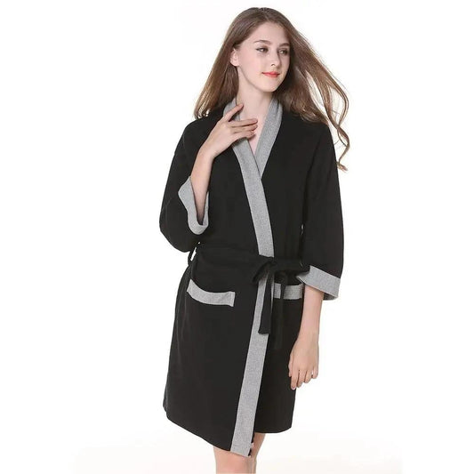 Women's Cotton Waffle Bathrobe - Black
