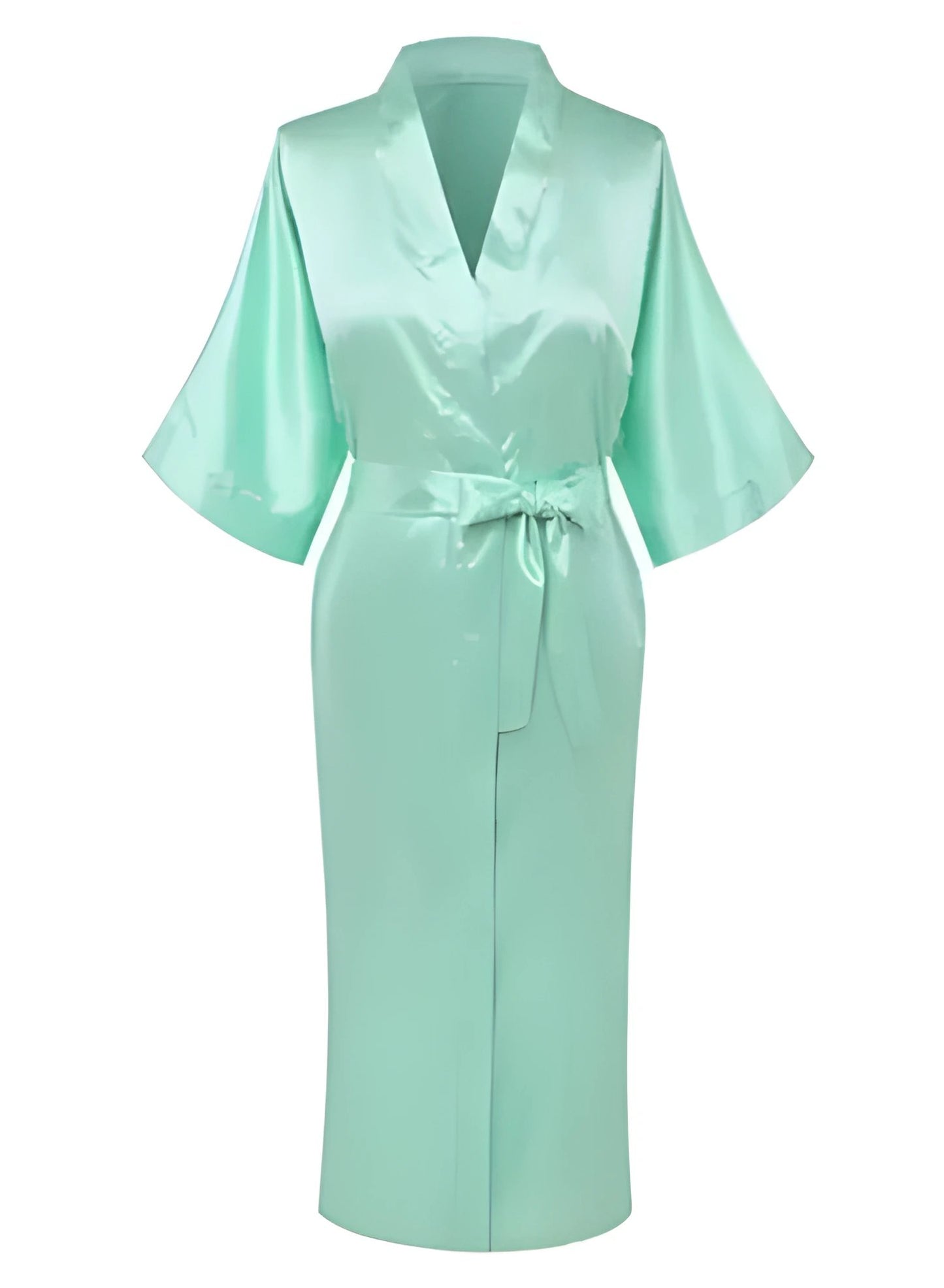 Plus Size S-XXXL Rayon Bathrobe Womens Kimono Satin Long Robe Sexy Lingerie Classic Nightgown Sleepwear with Belt - Light Green
