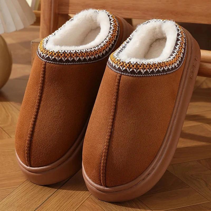 New Fashion Fluffy Platform Slippers for Women - Brown