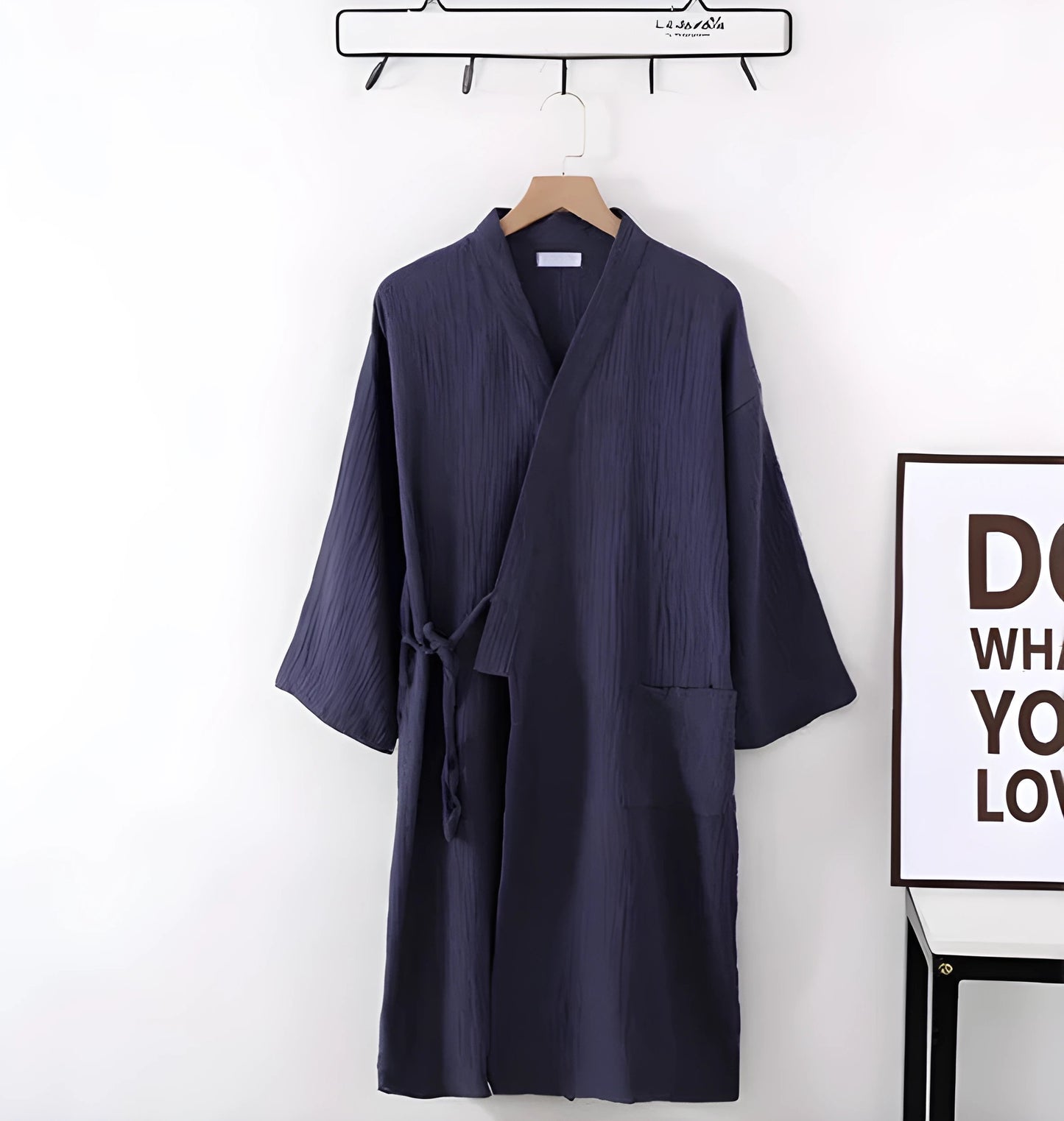 Robe kimono en coton crêpe style japonais pour femme - Gris foncé