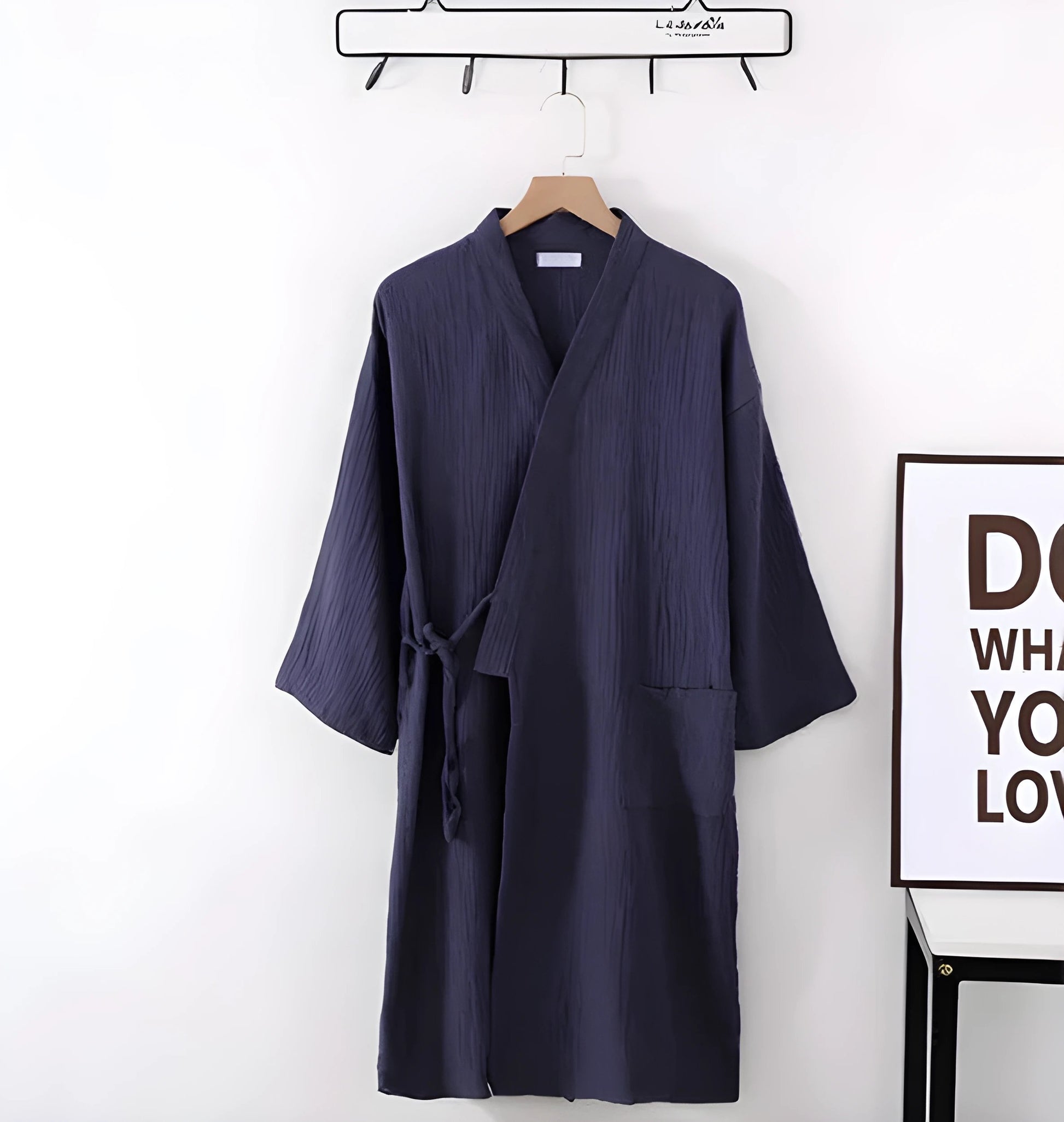 Robe kimono en coton crêpe style japonais pour femme - Gris foncé