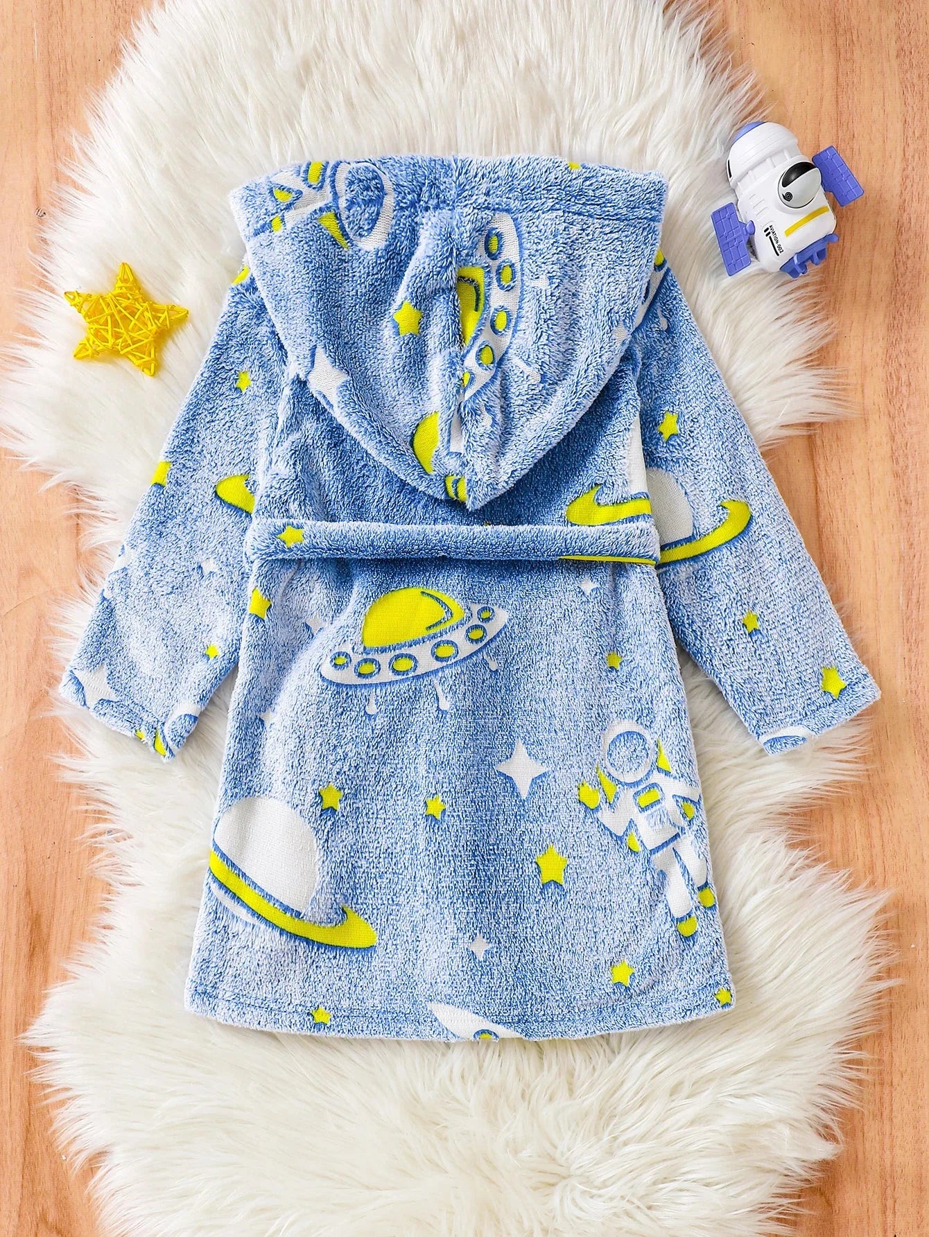 Peignoir Enfant Espace Bleu Ciel Cosmos Polaire Capuche - 1