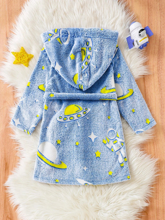 Peignoir Enfant Espace Bleu Ciel Cosmos Polaire Capuche - 1