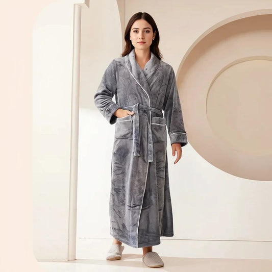 Robe de chambre longue en flanelle gris élégant - Homme