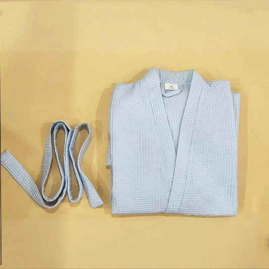 Cotton Waffle Kids Bathrobe Blue