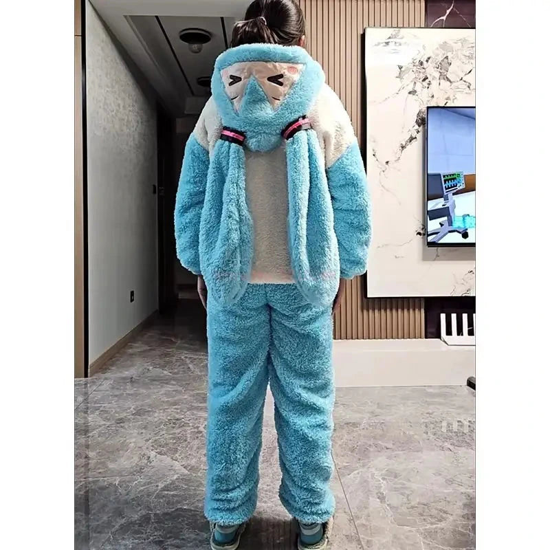 Pyjama Hatsune Miku Bleu Clair Polaire Capuche Lapin - 4