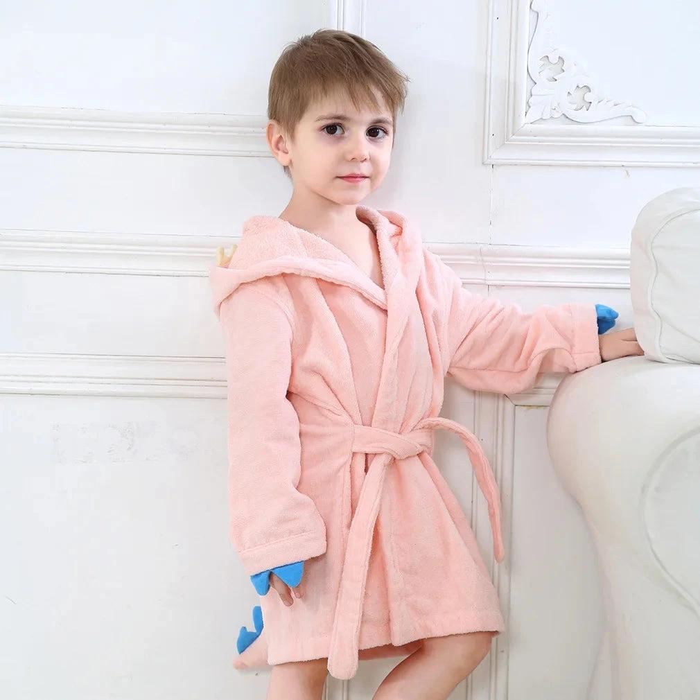Children's Bathrobe Hooded Dragon Paw Design Pink S/L