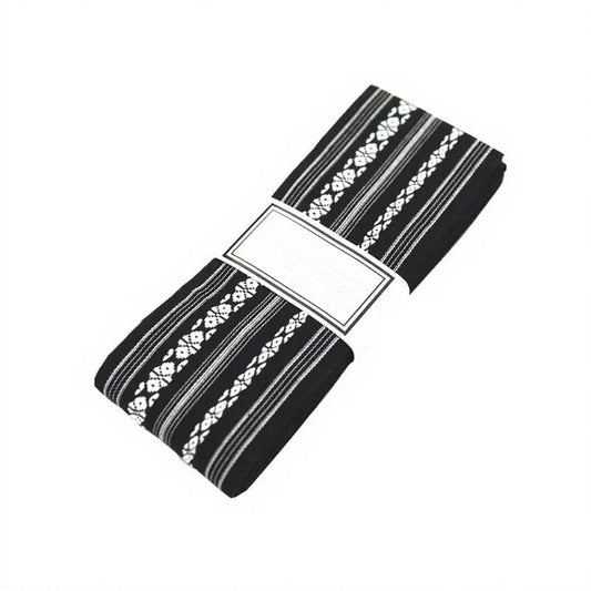 Japanese Kimono Obi Belt Men Jacquard Corner Belt with Waist Seal Shape Yukata Wabi-sabi Waistband Cotton Accessories - Black