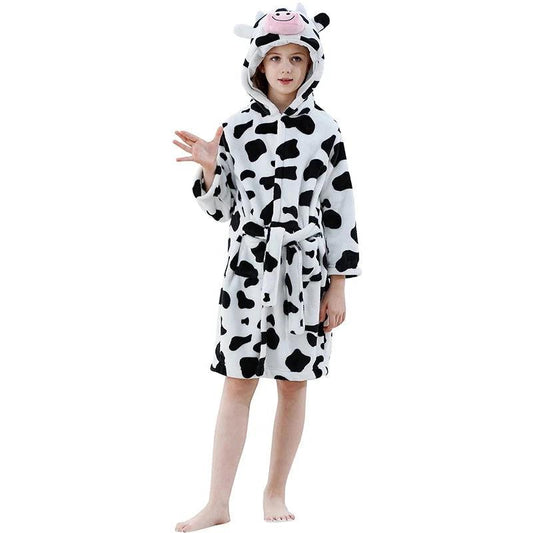Toddler Boys Bathrobe Girl Sleepwear Winter Flannel Hooded Bath Towel Teen Cow