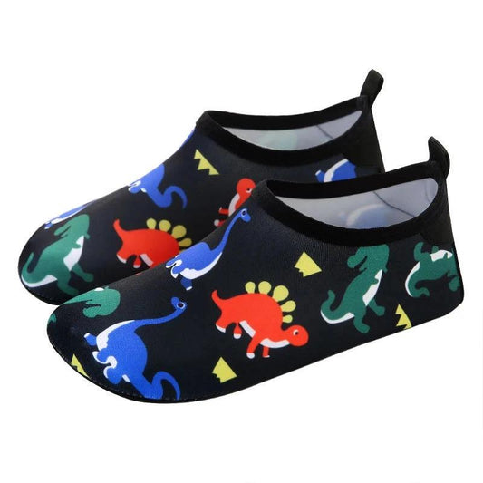 Boys Girls Soft foldable Water Shoes - Black Dinosaur