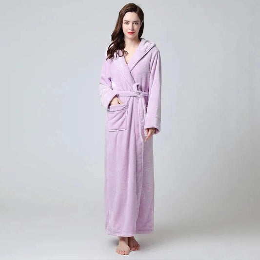 Extra Long Winter Coral Fleece Bathrobe Light Purple
