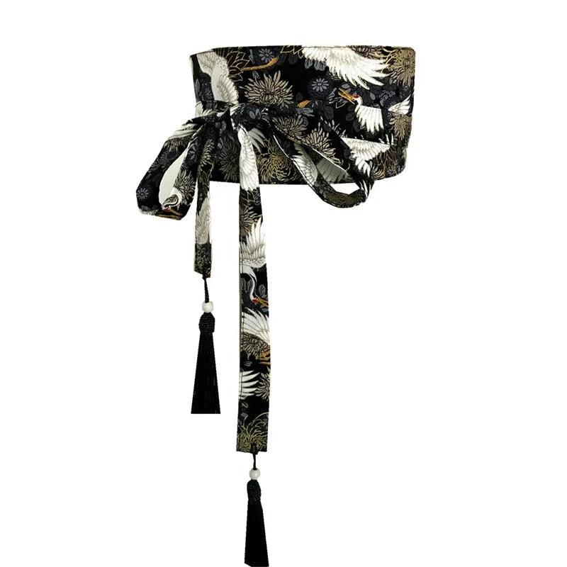 Japanese Retro Embroidered Wide Belt Women Japanese Floral Bronzing Kimono Obi Wide Belt Waistband Yukata Corset Waistband - Variante 10