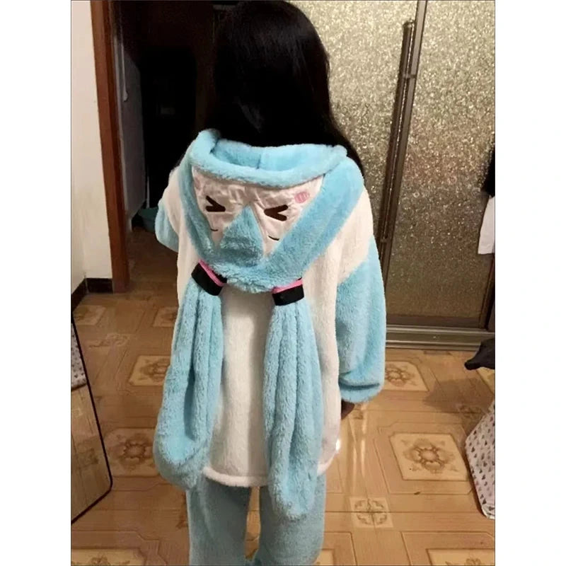 Pyjama Hatsune Miku Bleu Clair Polaire Capuche Lapin - 2