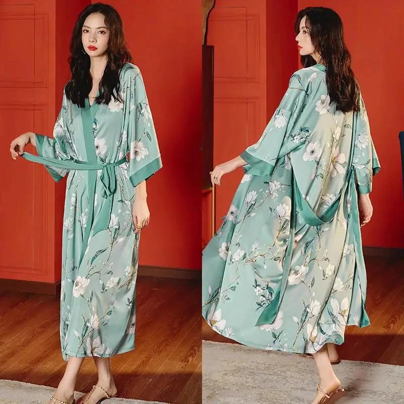 Robe Longue Vert Menthe à Fleurs Blanches