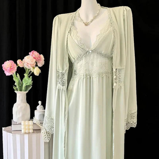Nightgown Dress with Robe - Green Long B