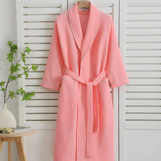Robe de chambre Femme en coton gaufré - Rose