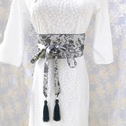 Japanese Retro Embroidered Wide Belt Women Japanese Floral Bronzing Kimono Obi Wide Belt Waistband Yukata Corset Waistband - Variante 29