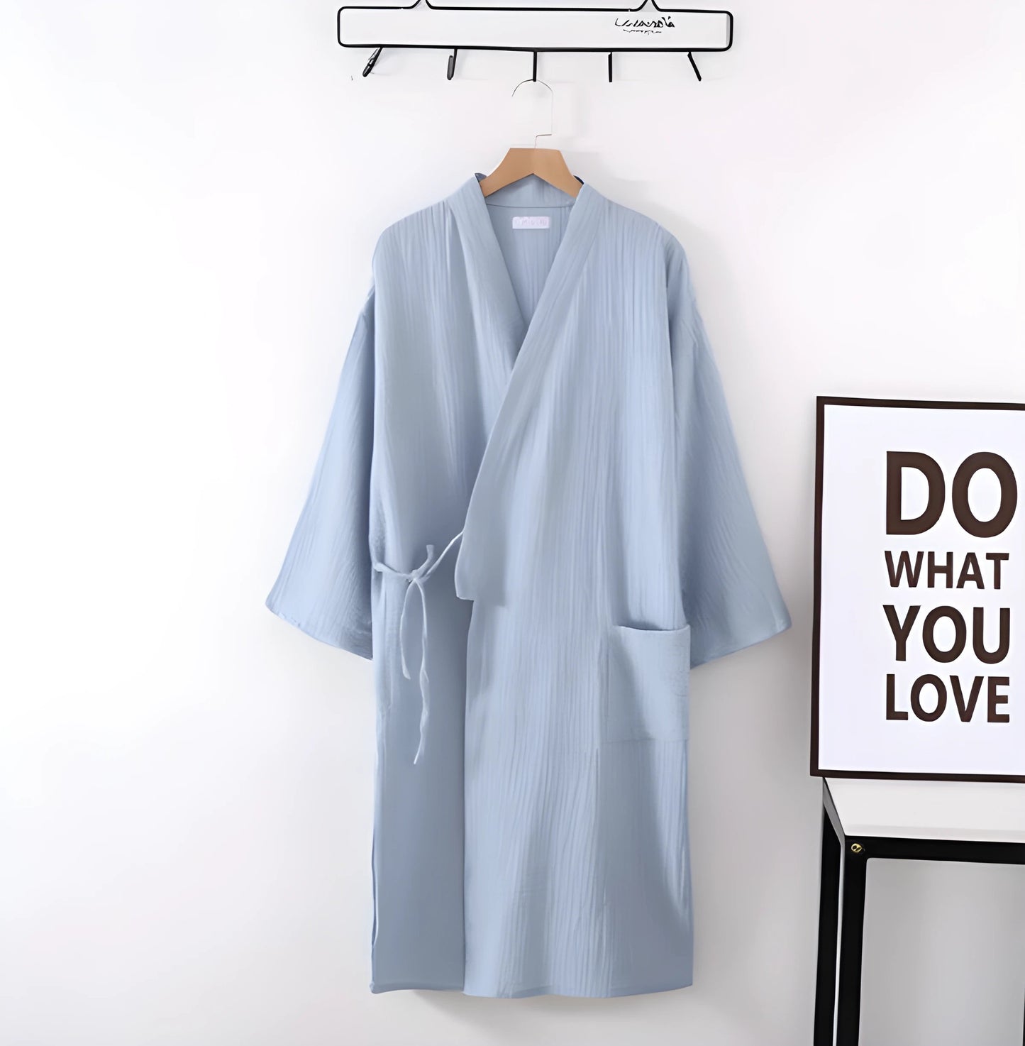 Robe kimono en coton crêpe style japonais pour homme - Bleu ciel