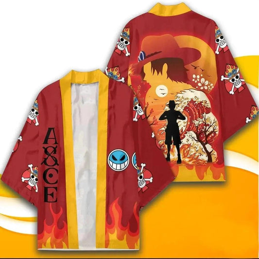 Anime One Piece Cosplay Costume Portgas D Ace Cloak Kimono Cardigan Robe Print Casual Coat Clothes