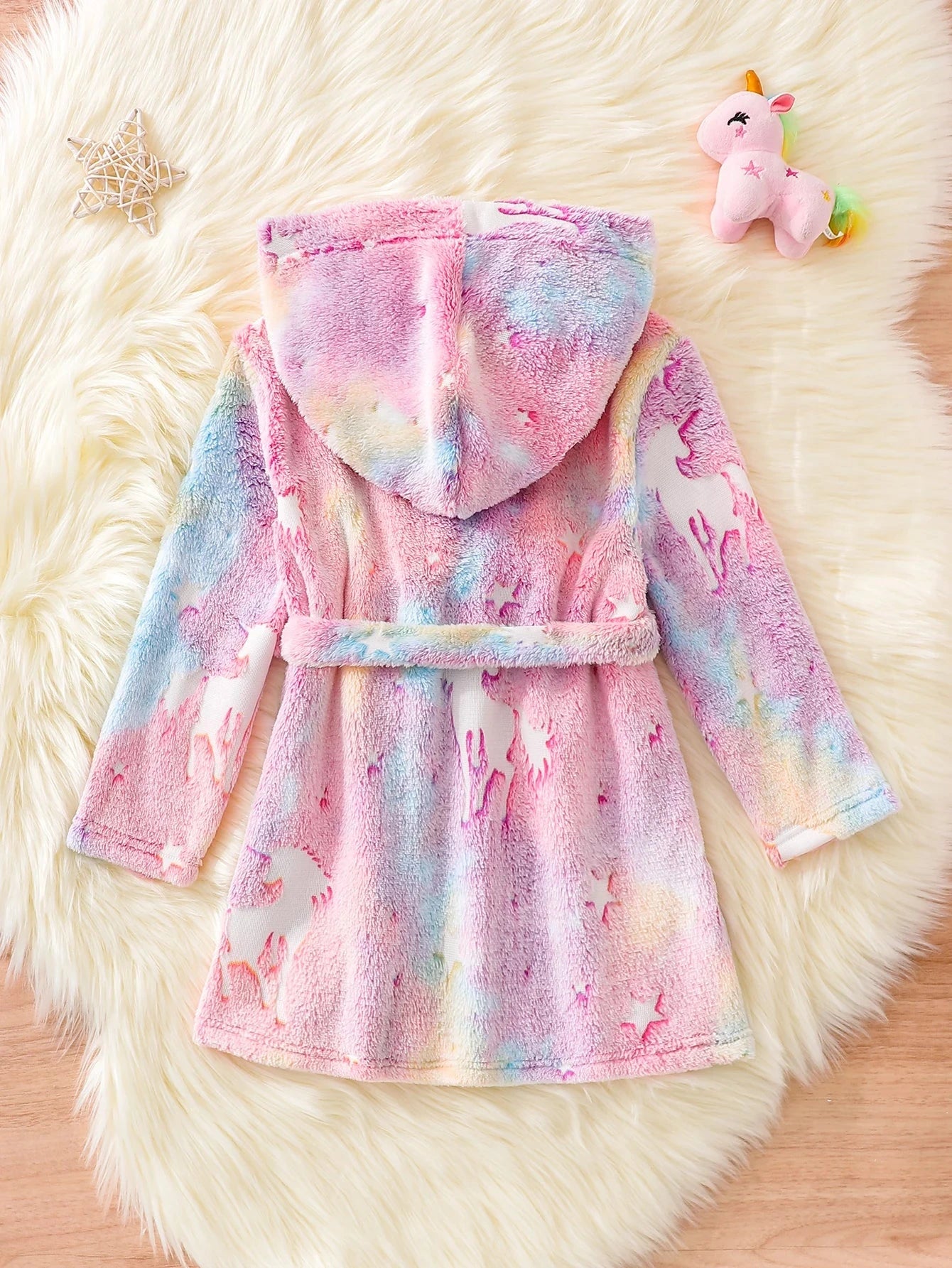 Peignoir Licorne Rose Tie-Dye Enfant Fille à Capuche - 1