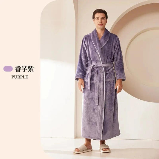 Robe de chambre longue en flanelle violet taro - Homme
