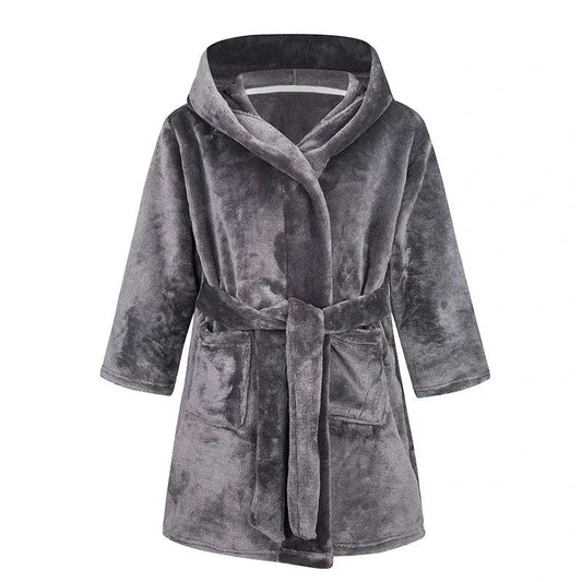Robe de chambre à capuche douce en flanelle unie grise pour enfants (Style 25)
