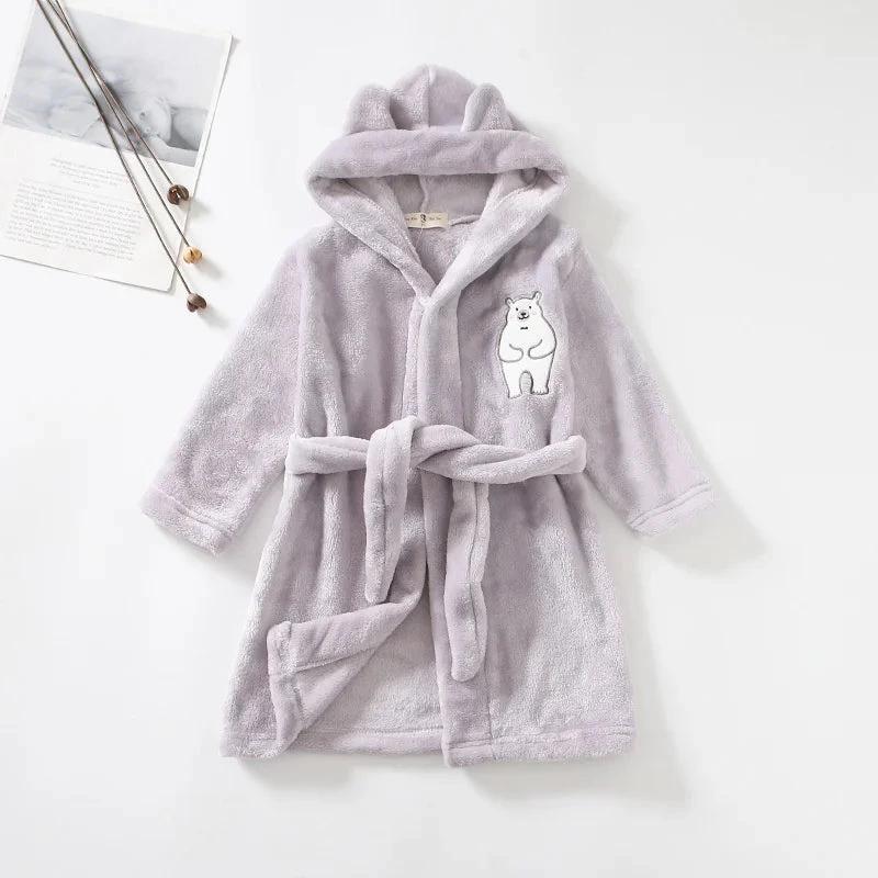 Kids Soft Pajamas Children's Winter Flannel Bathrobe Gray