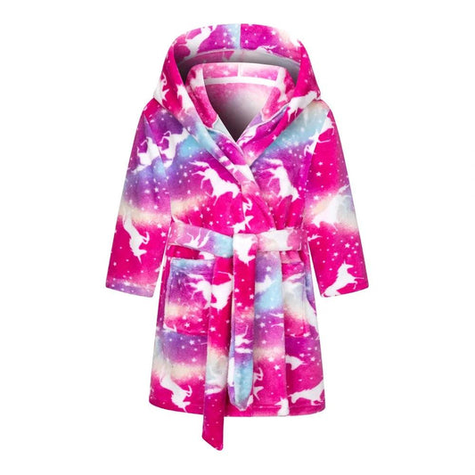 Robe de chambre à capuche douce en flanelle d'automne/hiver pour enfants, motif galaxie licornes roses et violettes (Style 7)