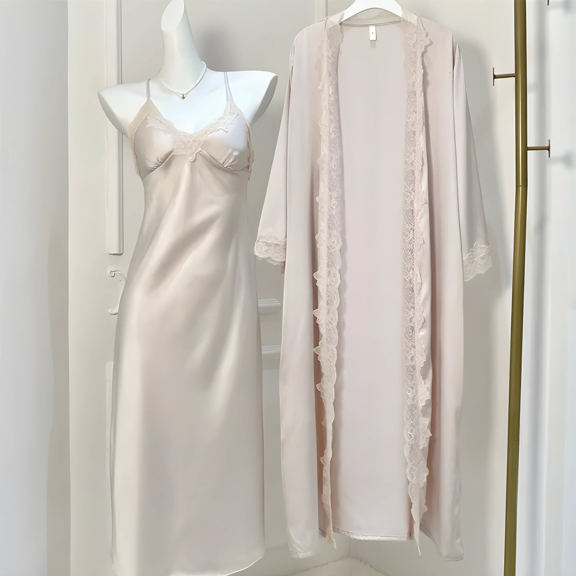 Nightgown Dress with Robe - Champagne Long