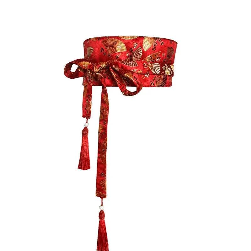 Japanese Retro Embroidered Wide Belt Women Japanese Floral Bronzing Kimono Obi Wide Belt Waistband Yukata Corset Waistband - Variante 7