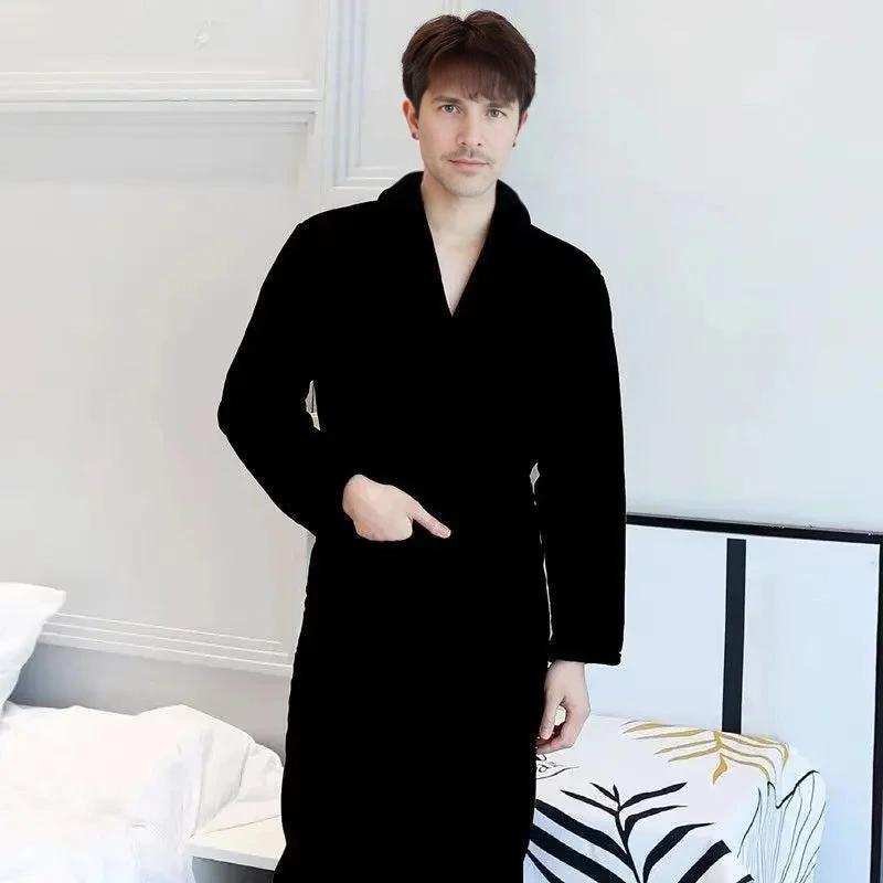 Men Adjustable Belt Bathrobe Black L