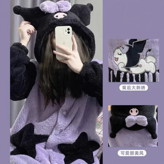 Peignoir Kuromi Violet à Capuche Polaire Enfant Fille