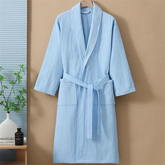 Robe de chambre Femme en coton gaufré - Bleu (Variante B)