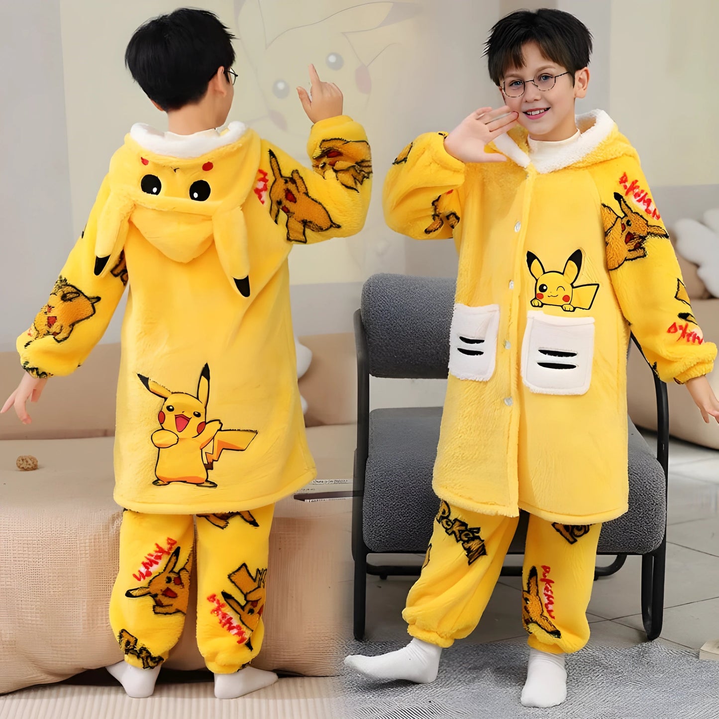 Pyjama Kawaii "F" pour enfants avec oreilles de chat