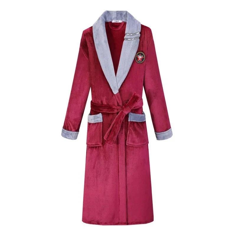 Extra Long Winter Coral Fleece Bathrobe BBurgundy B