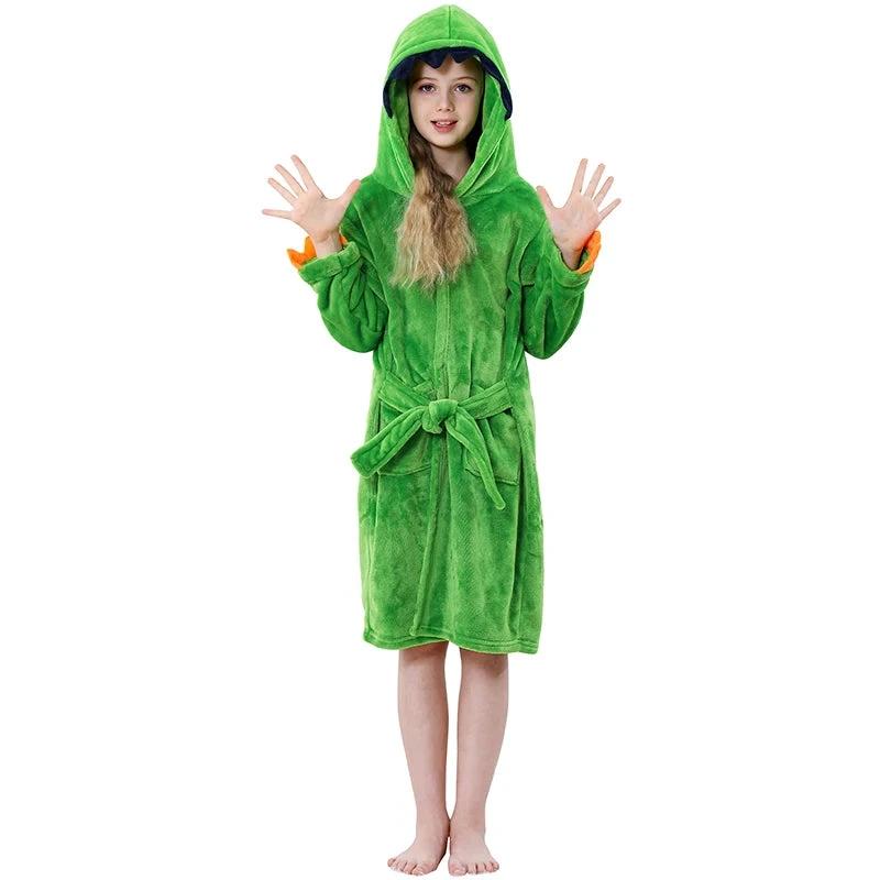 Toddler Boys Bathrobe Girl Sleepwear Winter Flannel Hooded Bath Towel Teen Frog
