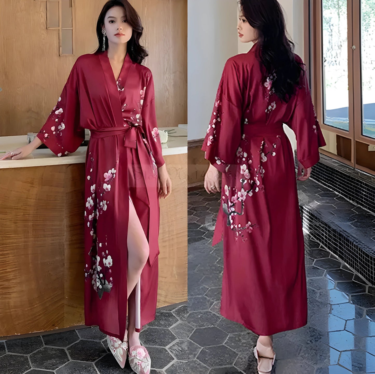 Robe Longue Bordeaux à Fleurs