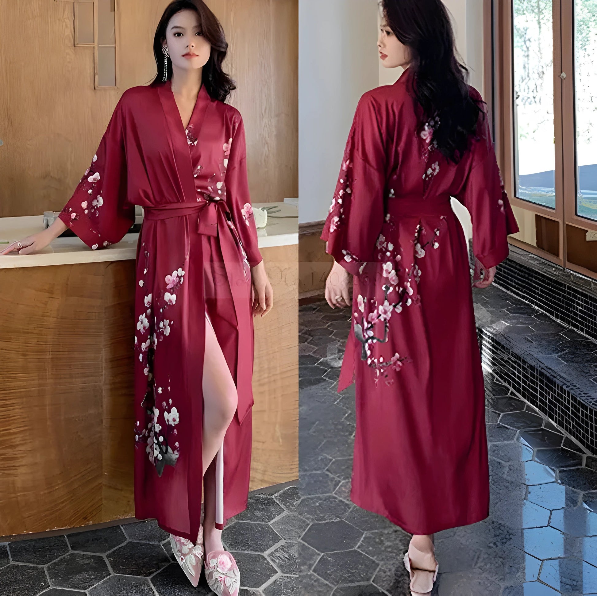 Robe Longue Bordeaux à Fleurs