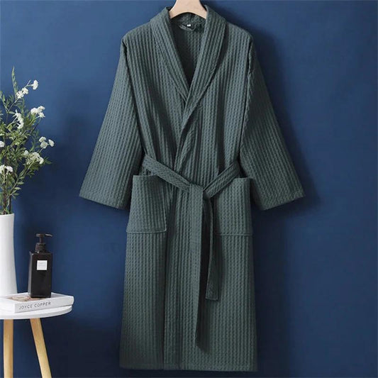 Robe de chambre Femme en coton gaufré - Vert Foncé (Variante C2)