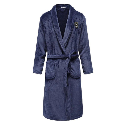 Autumn Winter Thick Flannel Men Robe Kimono Bathrobe Gown Coral Fleece Sleepwear Home Clothes Plus Size Nightwear Lounge Wear - Men Navy Blue 5