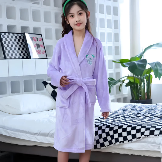 Peignoir Polaire Violet Clair Enfant Broderie Animal