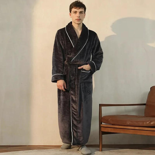 Robe de chambre longue en flanelle noir ouragan - Homme (Variante 1)