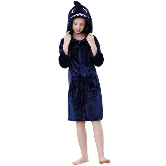 Toddler Boys Bathrobe Girl Sleepwear Winter Flannel Hooded Bath Towel Teen Shark