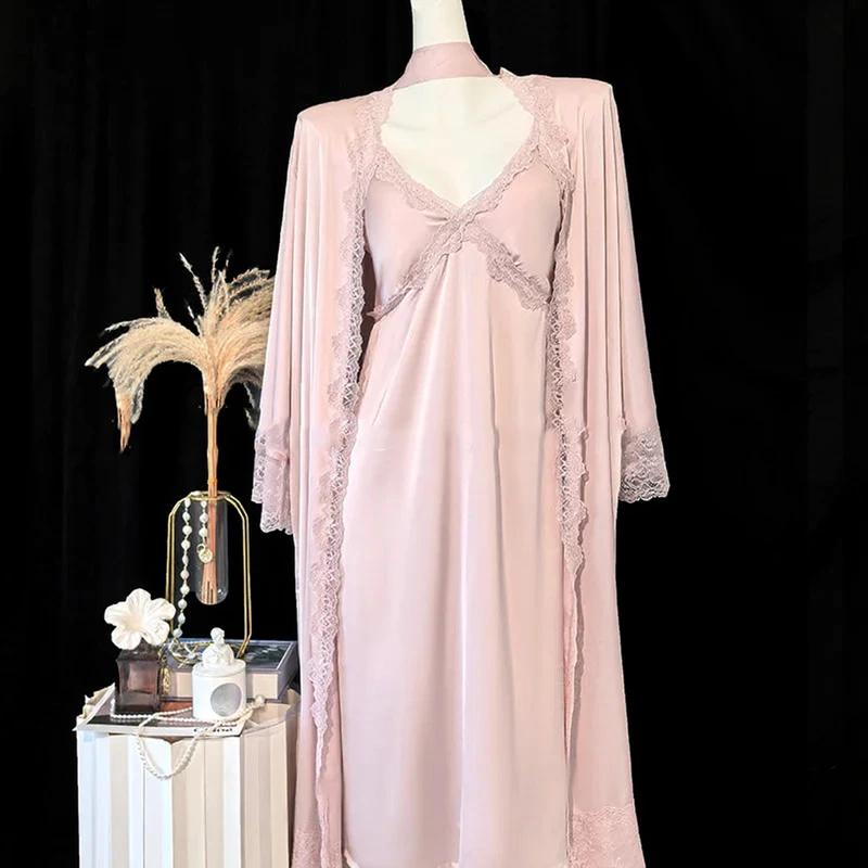 Nightgown Dress with Robe - Pink Long A