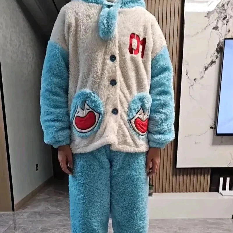 Pyjama Hatsune Miku Bleu Clair Polaire Capuche Lapin - 3