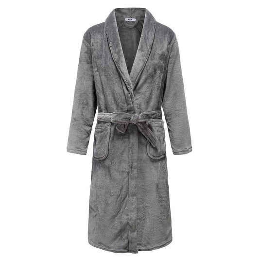 Autumn Winter Thick Flannel Men Robe Kimono Bathrobe Gown Coral Fleece Sleepwear Home Clothes Plus Size Nightwear Lounge Wear - Men Gray 4